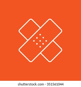Adhesive bandages line icon for web, mobile and infographics. Vector white icon isolated on red background.