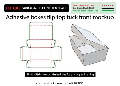 Adhesive boxes flip top tuck front mockup dieline for innovative packaging solutions, flip top box, tuck front box, mockup, dieline, dieline template, die cut template, printable dielines