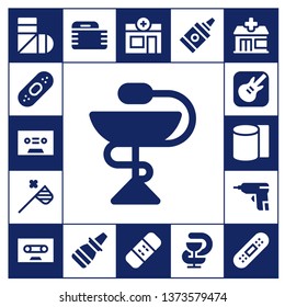 adhesive icon set. 17 filled adhesive icons.  Simple modern icons about  - Sling, Plaster, Tape, Pharmacy, Butterfly net, Garage band, Bandages, Caulk gun, Gauze, Nasal spray