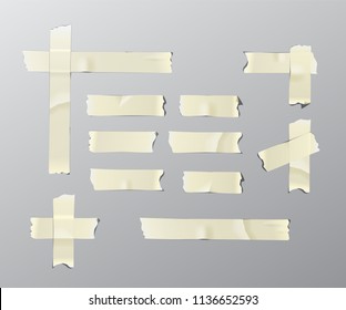 Adhesive or masking tape set isolated on gray background. Vector realistic design element.