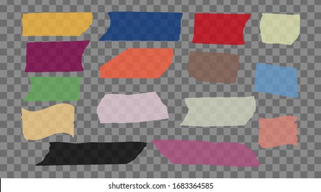 Adhesive and masking tape set  isolated on transparent background. Collection of various note papers.Vector realistic  ripped different adhesive tape pieces.