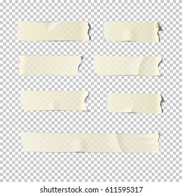 Adhesive or masking tape set  isolated on transparent background. Vector realistic different adhesive tape pieces.
