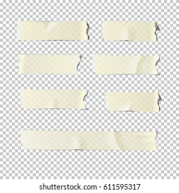 Adhesive Or Masking Tape Set  Isolated On Transparent Background. Vector Realistic Different Adhesive Tape Pieces.