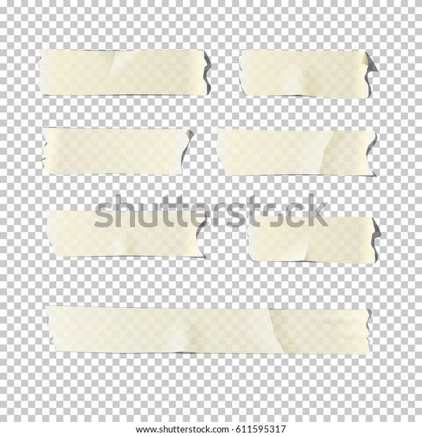 Adhesive or\
masking tape set  isolated on transparent background. Vector\
realistic different adhesive tape\
pieces.