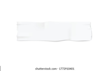 Adhesive or masking white tape narrow piece 3d realistic vector illustration isolated on white background. The label to stick notes or medicine bandage torn piece.