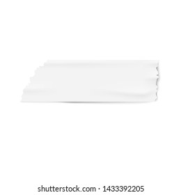 Adhesive or masking white tape wide piece 3d realistic vector illustration isolated on white background. Sticky repair scotch or medicine bandage torn piece.