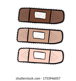 Adhesive medical plaster strip bandage. Doodle medical patch vector illustration. Hand drawn medical patch. Doodle plaster icon in vector.