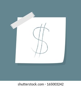 Adhesive Notes with scotch and dollar sign. Vector Illustration