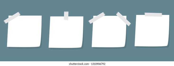 Adhesive Notes with scotch. Paper tag icon set line. Business office stationery element. Flat design. Blue background. Isolated. Vector Illustration