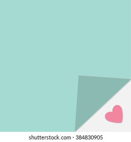 Adhesive paper note. Heart under corner. Template. Flat design style.  Vector Illustration