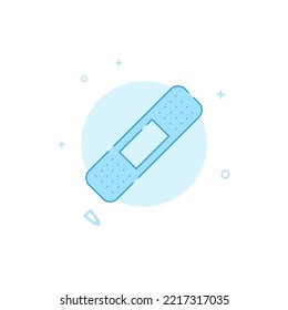 Adhesive plaster, court sticking plaster vector icon. Flat illustration. Filled line style. Blue monochrome design. Editable stroke. Adjust line weight.