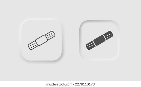 Adhesive plaster icon in neumorphism style. Icons for business, white UI, UX. First aid  symbol. Hurt, wound cure, heal. Neumorphic style. 