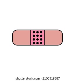 Adhesive plaster icon. Pink sign. Linear art. Medicine element. Cartoon design. Vector illustration. Stock image. 