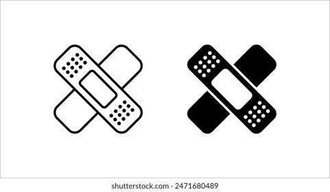 Adhesive plaster line and glyph icon set, emergency and medicine color editable.