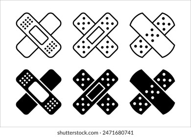 Adhesive plaster line and glyph icon set, emergency and medicine color editable.