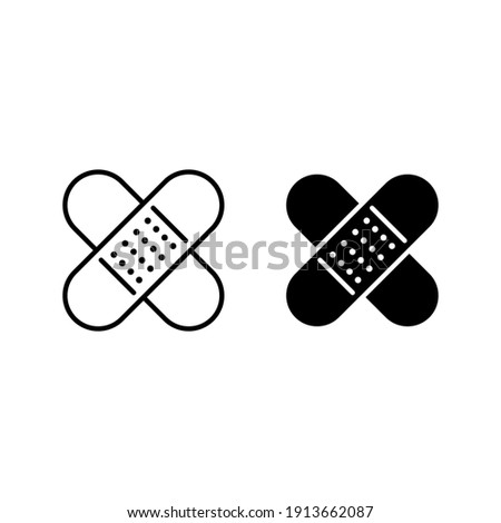 Adhesive plaster line and glyph icon, emergency and medicine color editable