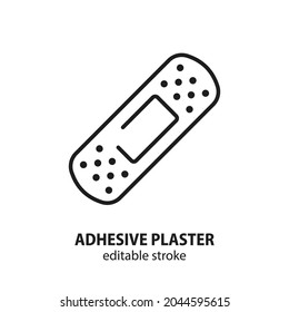 Adhesive plaster line icon. Medical bandage sign. First aid vector symbol. Editable stroke.