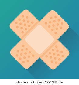 Adhesive plaster on blue background (flat design)