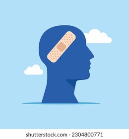 Adhesive plaster on silhouette of human. Modern vector illustration in flat style