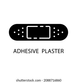 Adhesive plaster silhouette icon. Black simple vector of sticking plaster. Contour isolated pictogram on white background