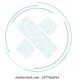 The adhesive plaster symbol filled with teal dots. Pointillism style. Vector illustration on white background