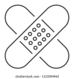 Adhesive plaster thin line icon, emergency and medicine, patch sign, vector graphics, a linear pattern on a white background, eps 10.