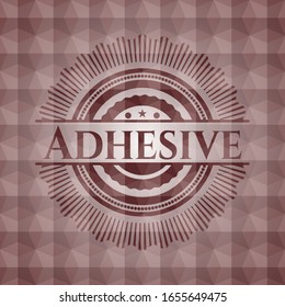 Adhesive red badge with geometric pattern background. Seamless.