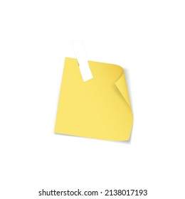 Adhesive stickers with tape and folded edge. Empty mockup for office memo note. Realistic attached notice isolated on white background. Vector illustration