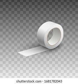 Adhesive Sticky Blank White Tape Or Scotch Roll Template, Realistic Vector Illustration Isolated On Transparent Background. Brand Packaging Element Mockup.