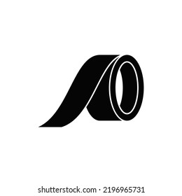 Icono de cinta adhesiva en glifo plano negro, estilo relleno aislado en fondo blanco