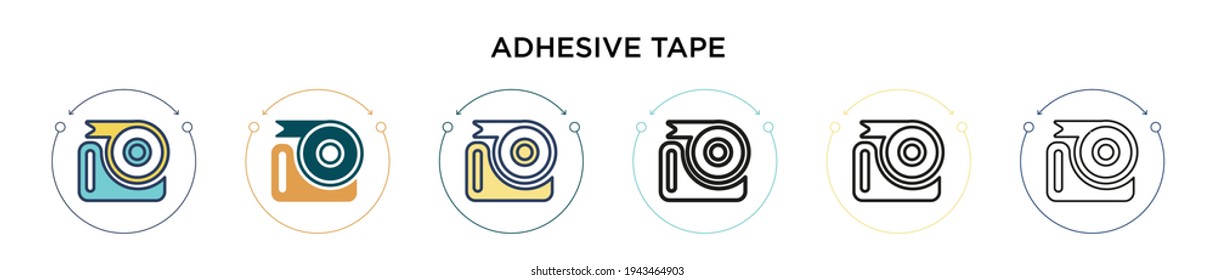 Adhesive tape icon in filled, thin line, outline and stroke style. Vector illustration of two colored and black adhesive tape vector icons designs can be used for mobile, ui, web