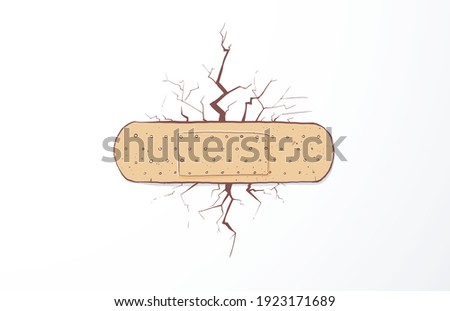 Adhesive tape over the big crack on white background