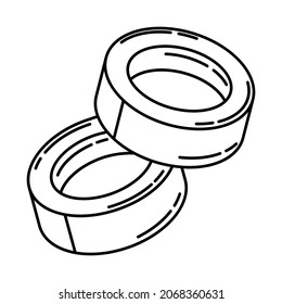 Adhesive Tape Part of Contractor Material and Equipment Device Hand Drawn Icon Set Vector.