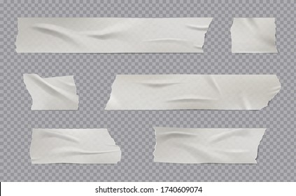 Adhesive Tape. Realistic Sticky Wrinkled Paper Tape With Shadows Creases Torn Edges Damaged Surface Vector Templates