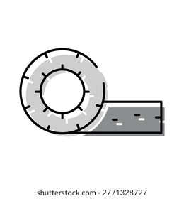 Adhesive tape roll unwinding, featuring a simple line art style with gray fill and shadow, representing common office stationery and sticking supplies
