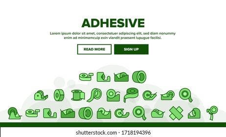 Adhesive Tape Scotch Landing Web Page Header Banner Template Vector. Medicine Plaster Bandage, Roll Adhesive Tool, Office Stationery Sticky Reel Illustrations