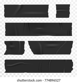 Adhesive tape set on transparent background. Realistic duct tape, scotch stripes. Vector