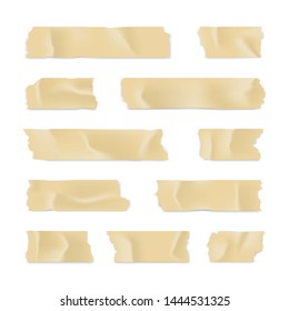 Adhesive tape set. Sticky paper strip isolated on white background. Vector illustration.