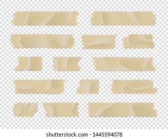 Adhesive tape set. Sticky paper strip isolated on transparent background. Vector illustration.