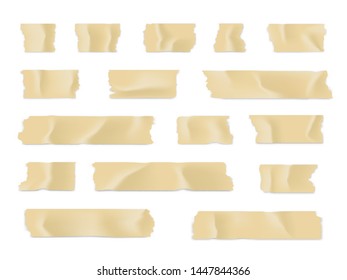 Adhesive tape set. Sticky paper strip isolated on white background. Vector illustration.