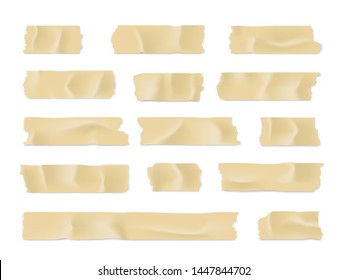 Adhesive tape set. Sticky paper strip isolated on white background. Vector illustration.