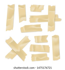 Adhesive tape set. Sticky paper strip isolated on white background. Vector illustration.