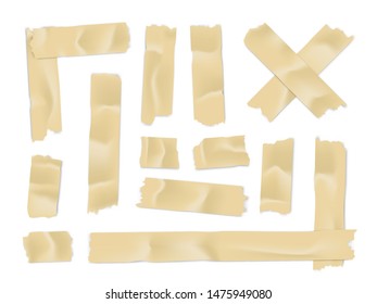 Adhesive tape set. Sticky paper strip isolated on white background. Vector illustration.