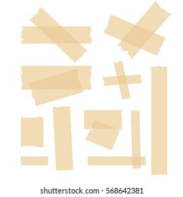 Adhesive tape set. Vector label adhesive strip pieces. Stick ripped tapes design