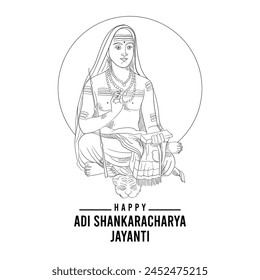 Adi guru shankaracharya jayanti vector illustration. Adi shankaracharya sketch. Editable sketch
