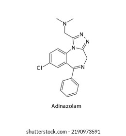 Adinazolam Molecule Flat Skeletal Structure, Benzodiazepine Class Drug Used As Anxiolytic, Anticonvulsant, Sedative, Hypnotic Agent. Vector Illustration On White Background.