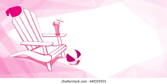 Adirondack Beach chair with Santa Claus hat and Drink. White and Pink vector illustration with place for your copy text. EPS10