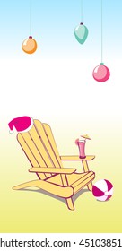 Adirondack Beach chair with Santa Claus hat and Drink. Vector illustration with place for your copy text. EPS10