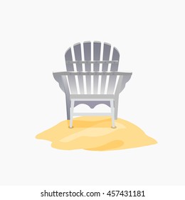 Adirondack Chair Standing On The Yellow Sand, Vector Flat Illustration