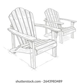 Adirondack chairs hand sketch. Rustic adirondack chairs showcase a comfortable outdoor seating elegantly. Outdoor furniture concept